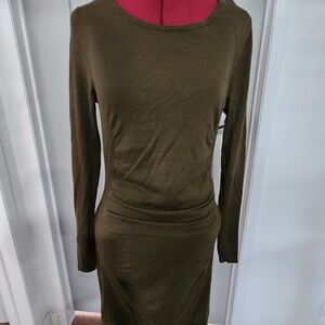 Express Olive Green Ruched Knit Dress Medium
